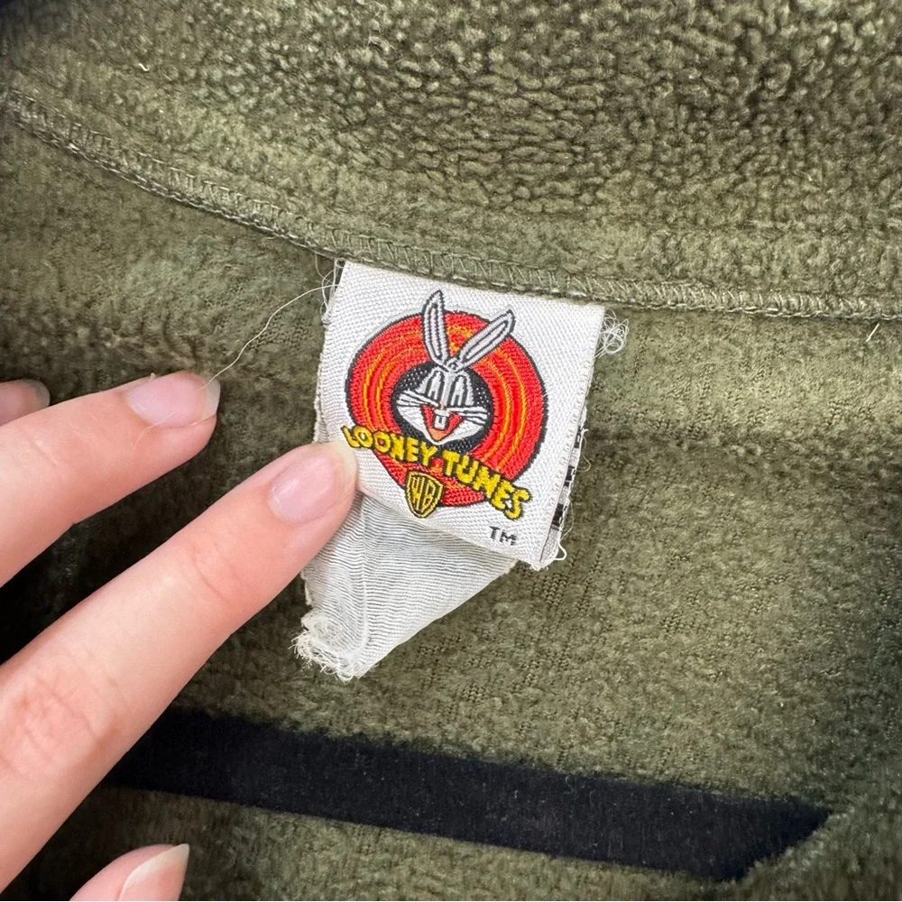 Vintage Y2K Looney Tunes Tweety Bird Half Zip Long Sleeve Fleece Green Jacket - Picture 2 of 5